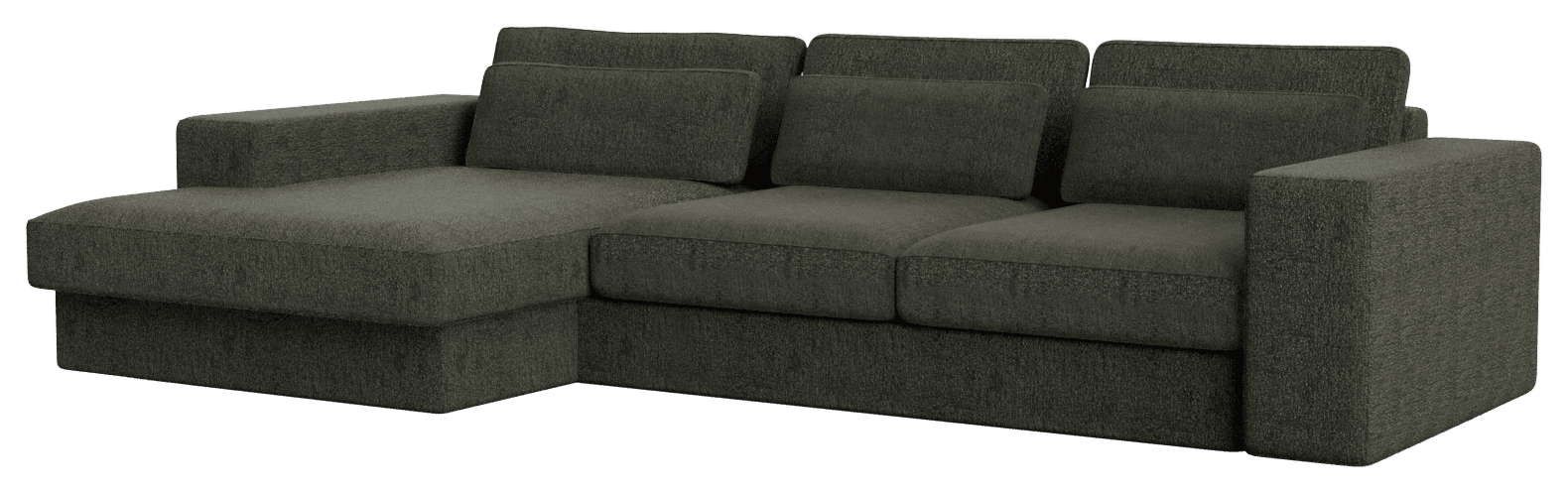 Forest green MINATO sofa by My Store, 3-seater divan with left armrest, showcasing plush fabric and modern design.