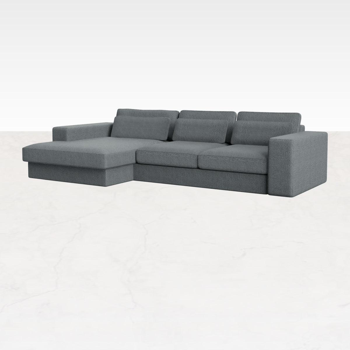 Ocean grey Minato sofa by My Store, 3-seater with left-facing divan, showing plush fabric and modern design.