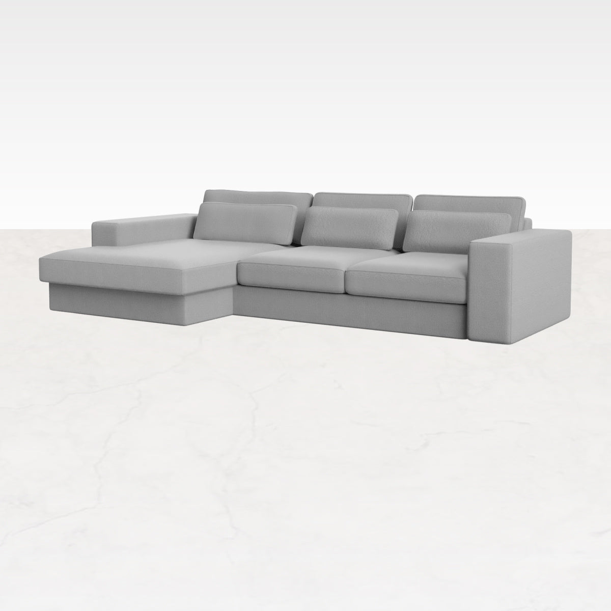 Capucine Silver MINATO sofa, a left-facing three-seater divan with sleek design and plush cushions.