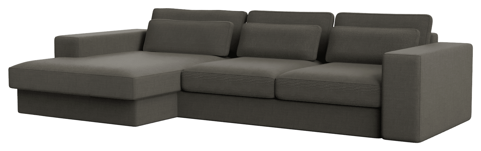 Dark grey Minato sofa with three seats and left-side divan, featuring plush cushions and modern design in Phoebe style.