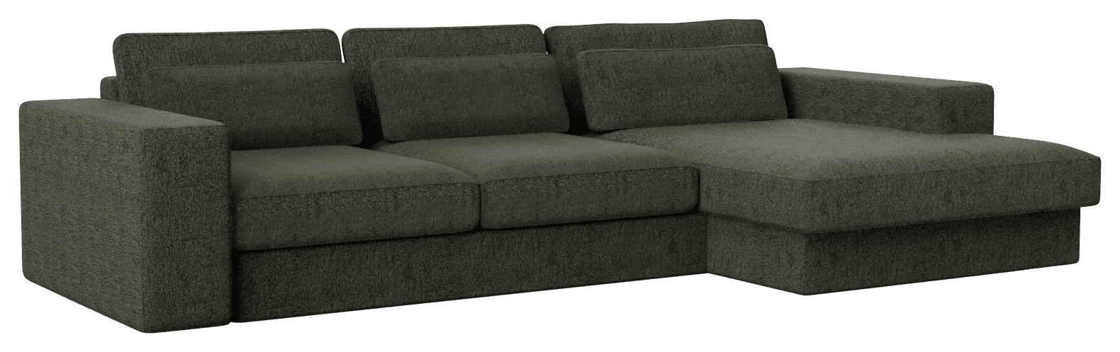 Forest green MINATO sofa by My Store, three-seater divan with right-facing configuration, featuring plush cushions and modern design.