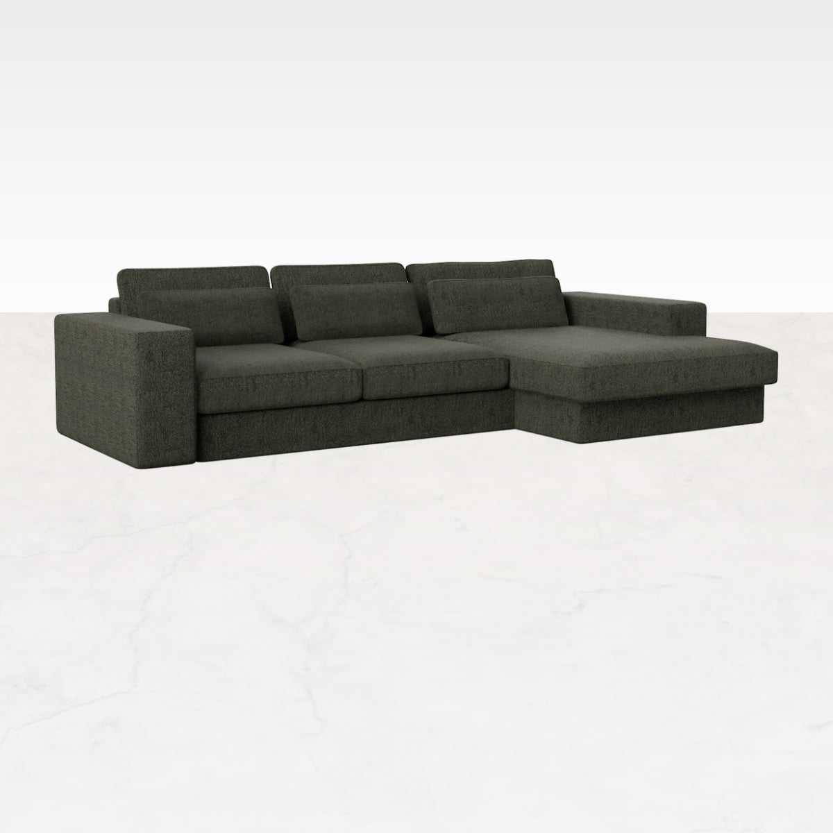 Forest green MINATO sofa by My Store, 3-seater divan right, showcasing plush fabric and modern design in a stylish living room.