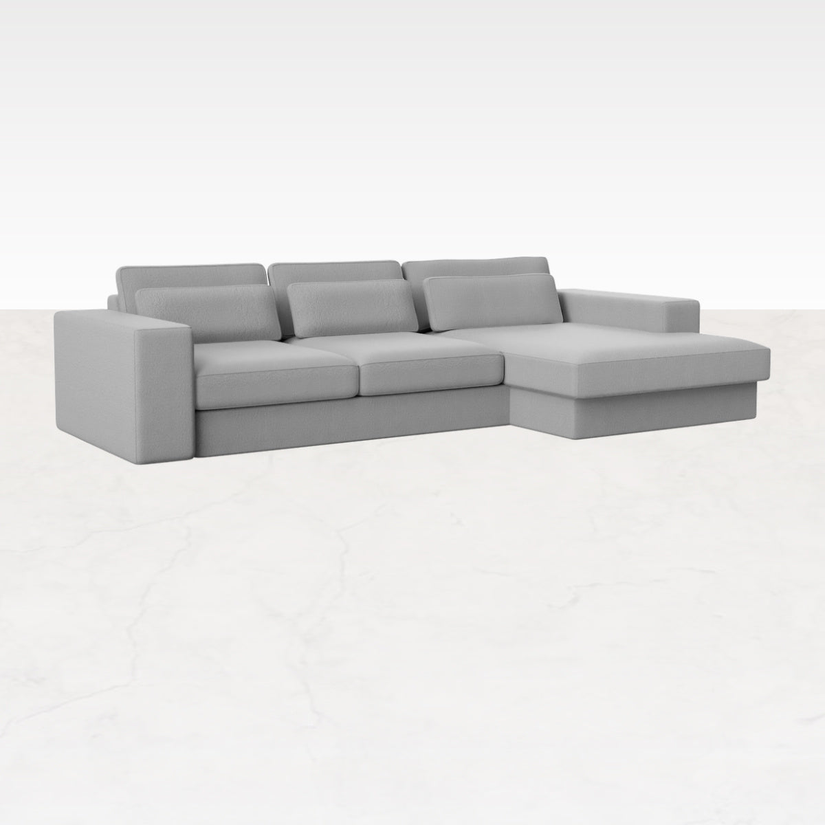 Capucine Silver MINATO sofa, right-facing 3-seater divan with modern design and plush upholstery, ideal for contemporary living rooms.
