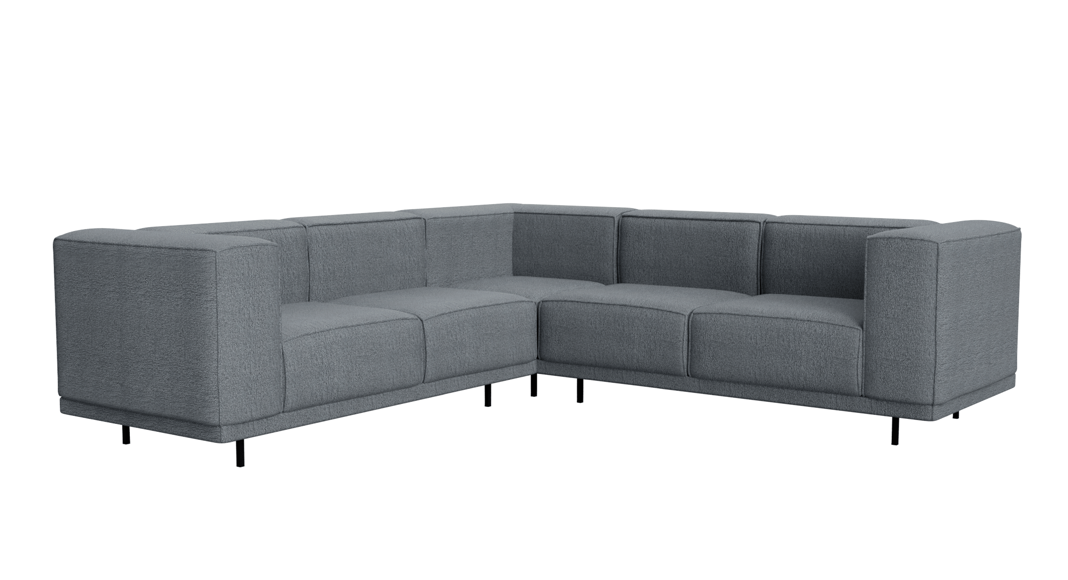 VICO Capucine Ocean grey left corner sofa, three-seater modern sofa in a stylish grey fabric with plush cushions.