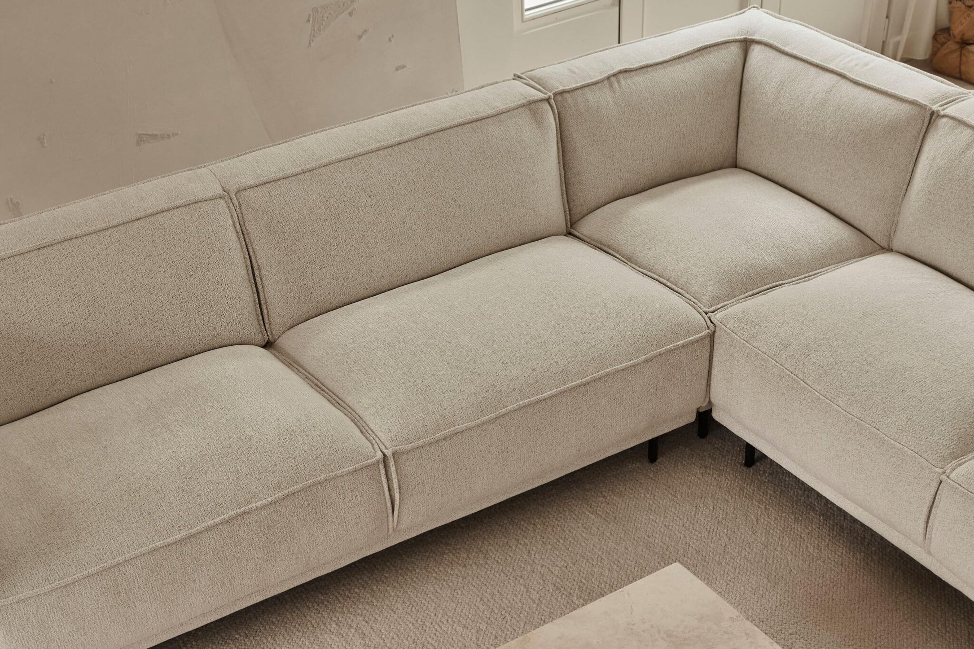 Dark grey VICO Phoebe corner sofa by My Store, left-facing 3-seater sectional with plush cushions and modern design.