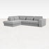 Capucine Silver Minato sofa with a longchair on the left, modern 3-seater sofa for stylish living rooms