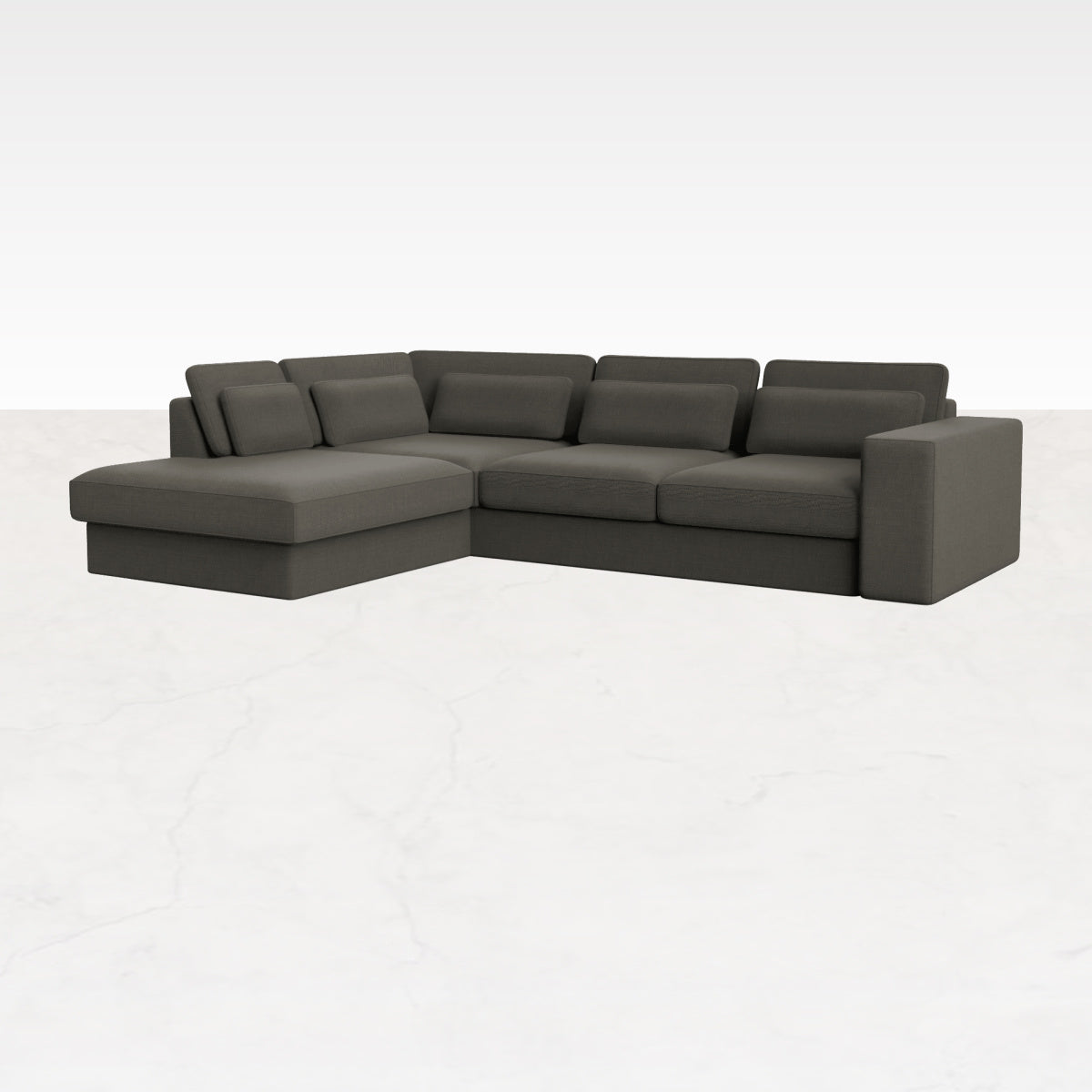 Dark grey MINATO sofa longchair left by Phoebe, featuring a modern three-seater with a spacious, comfortable design.