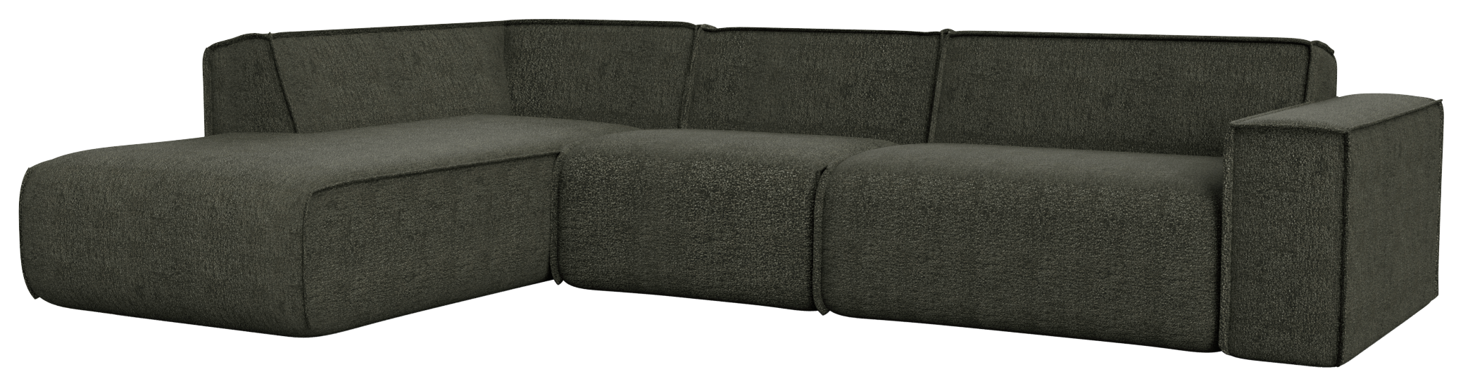 Forest green YUTO sofa longchair left by My Store, showcasing plush fabric and spacious seating in a modern living room setting.