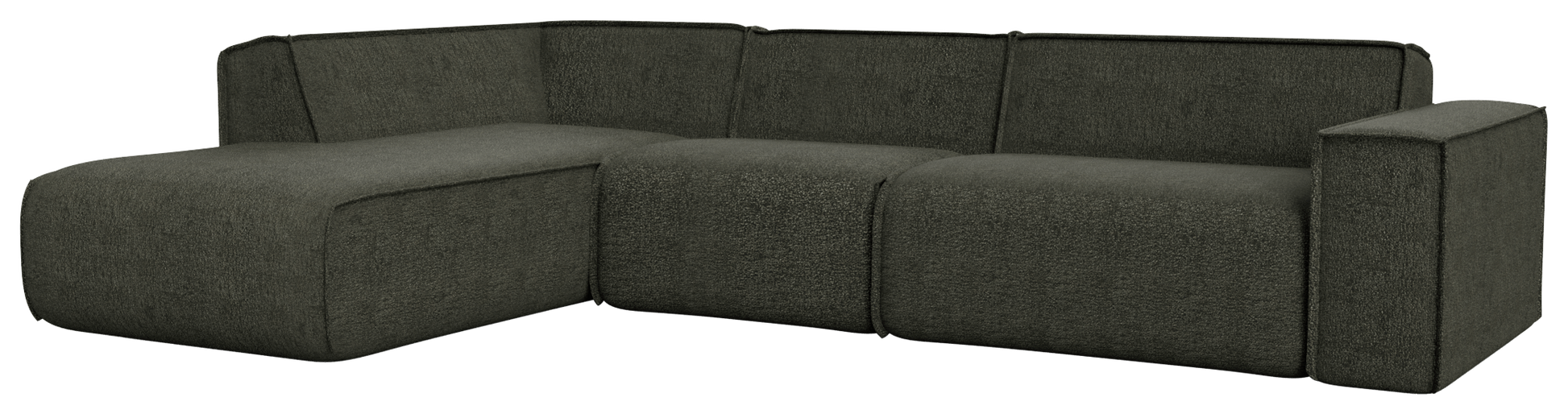 Forest green YUTO sofa longchair left by My Store, showcasing plush fabric and spacious seating in a modern living room setting.