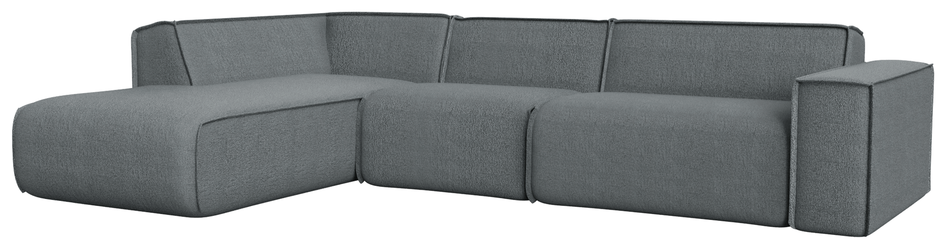 YUTO Sofa Capucine Ocean Grey longchair left in living room, showcasing plush fabric and modern design with armrest and comfortable seating.