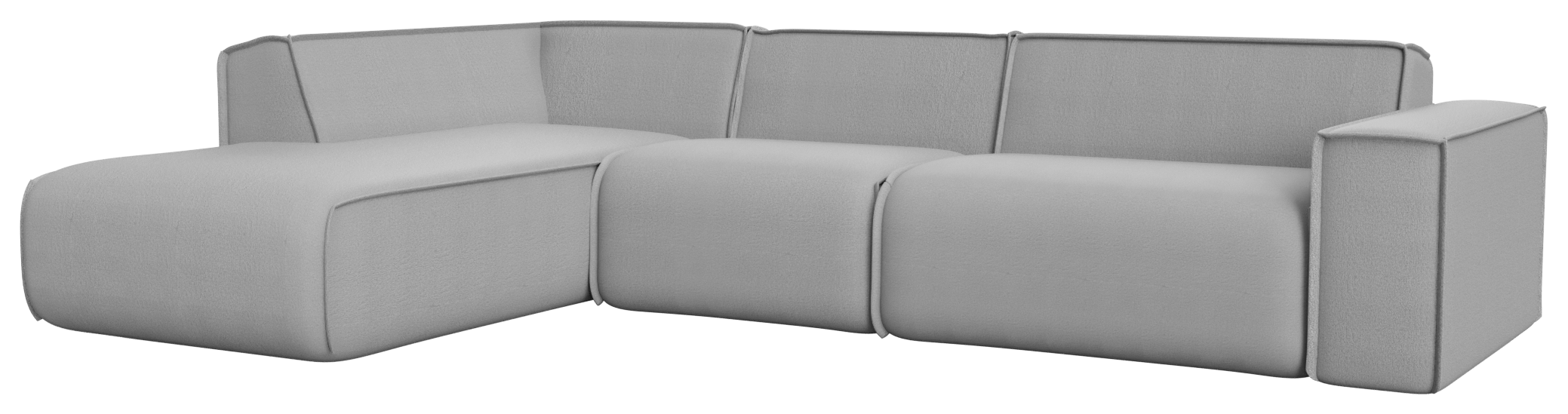 YUTO sofa Capucine Silver longchair left, modern three-seater sofa with sleek fabric upholstery and plush cushions.