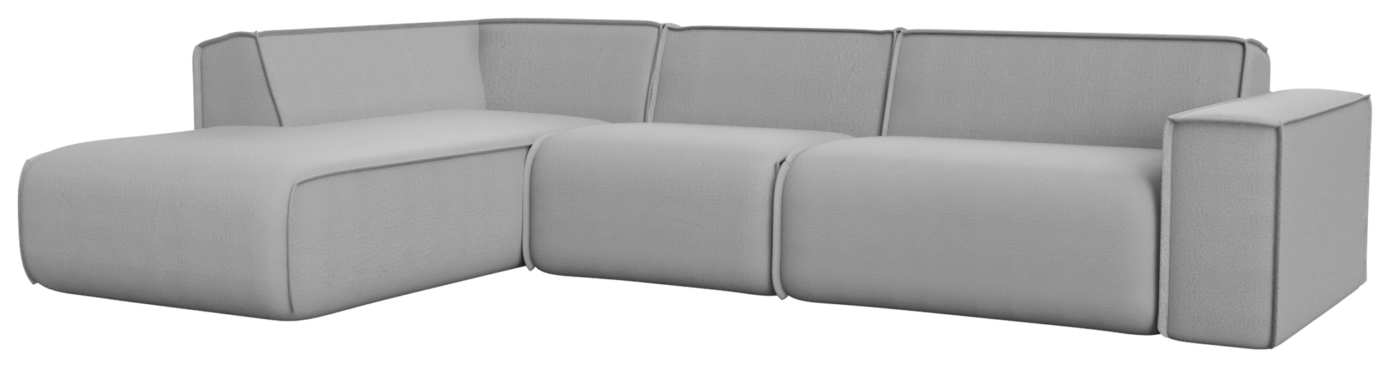 YUTO sofa Capucine Silver longchair left, modern three-seater sofa with sleek fabric upholstery and plush cushions.