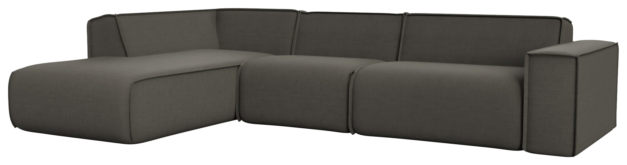 Dark grey YUTO sofa by My Store, three-seater longchair left in Phoebe fabric, showing plush cushions and modern design.