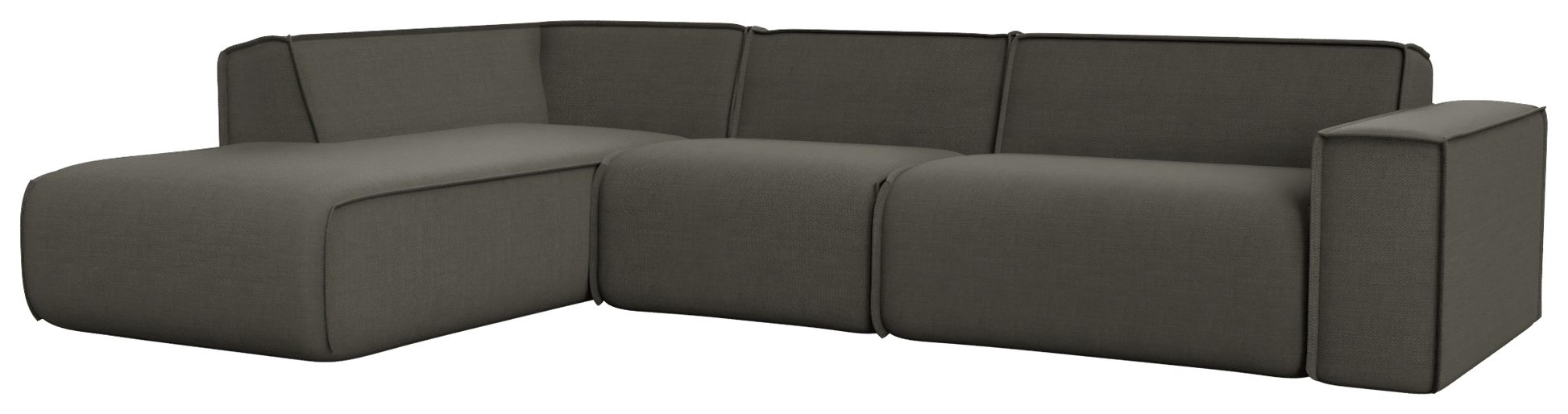Dark grey YUTO sofa by My Store, three-seater longchair left in Phoebe fabric, showing plush cushions and modern design.