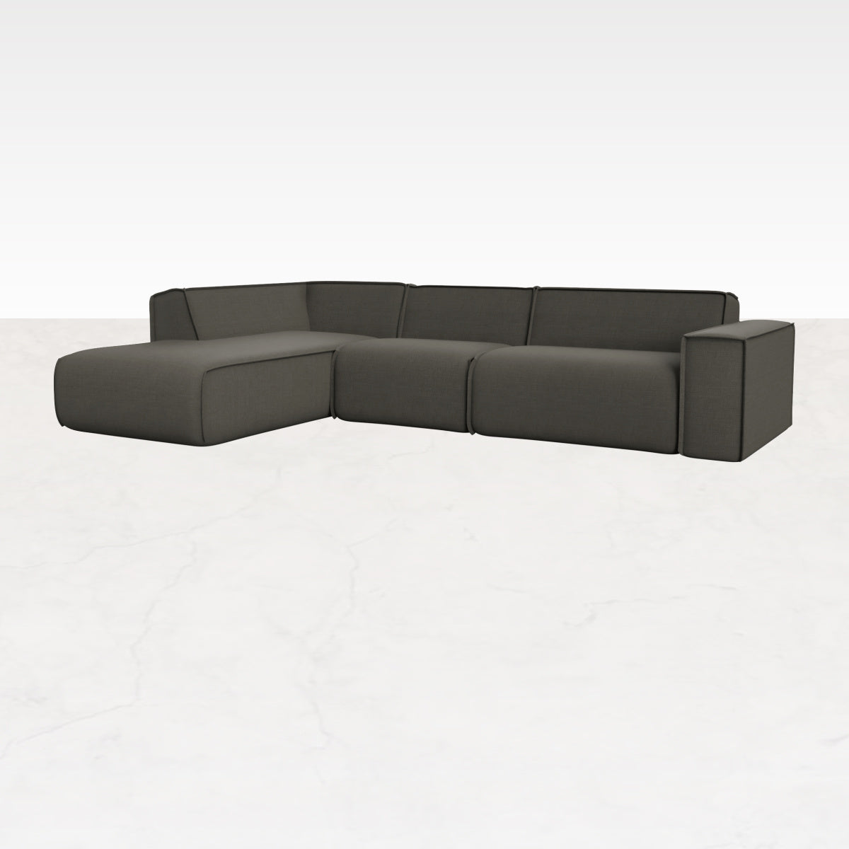 Dark grey YUTO sofa longchair left from My Store, showcasing plush fabric, modern design, and spacious seating on a neutral background.