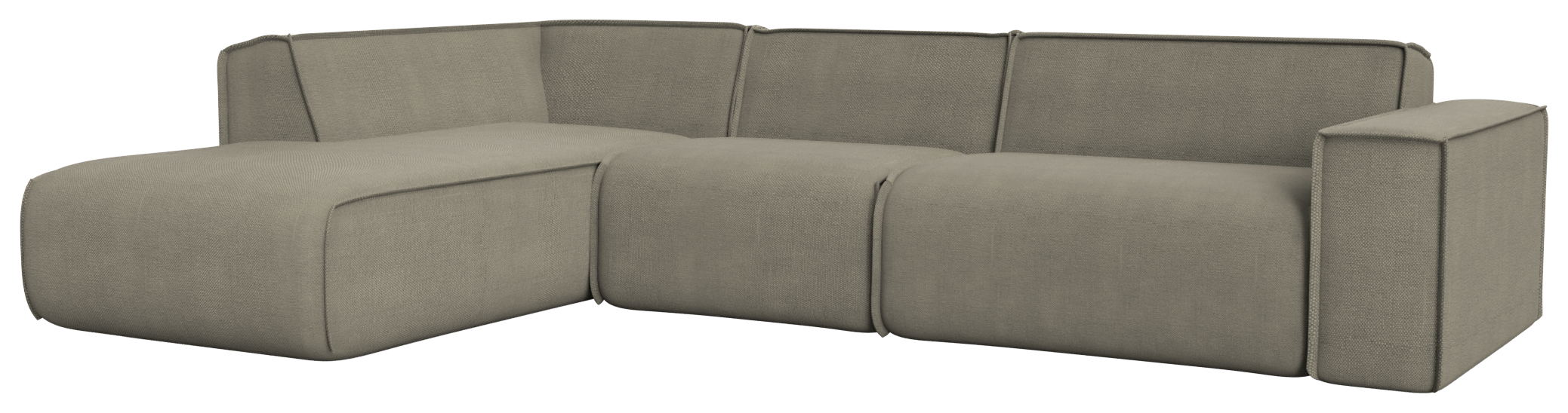 YUTO Sofa Phoebe Smokey Taupe longchair left in a modern living room with plush fabric and sleek design.