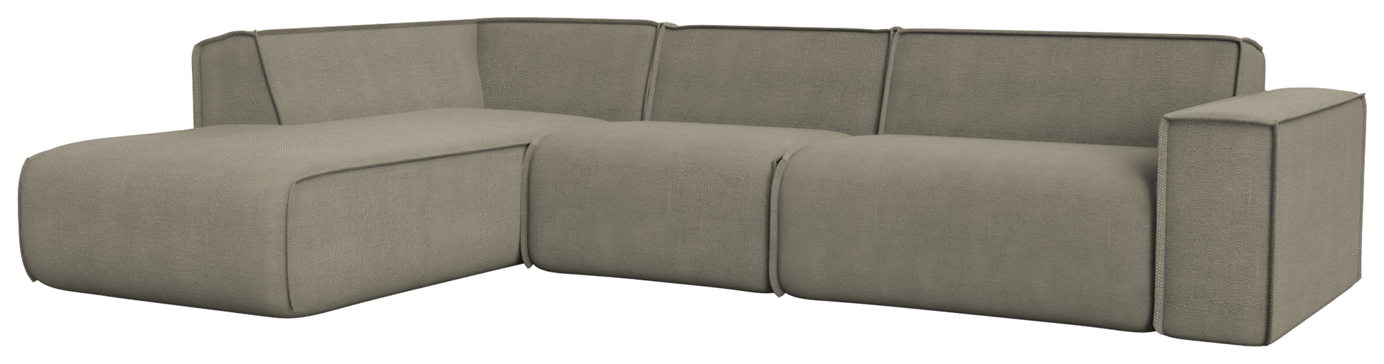 YUTO Sofa Phoebe Smokey Taupe longchair left in a modern living room with plush fabric and sleek design.