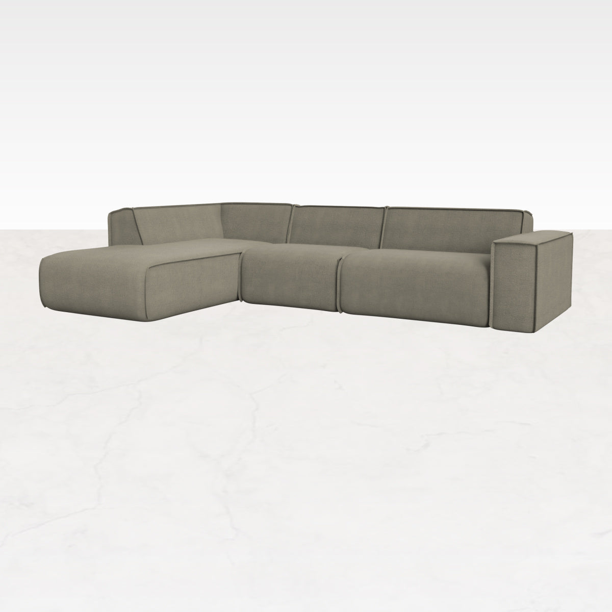 YUTO sofa Phoebe smokey taupe 3-seater longchair left in living room, featuring plush fabric and modern design