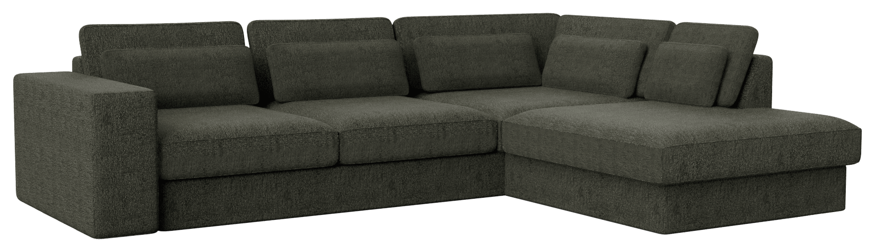 Forest green MINATO sofa by My Store, featuring a right-facing long chair, with plush cushions and modern design.