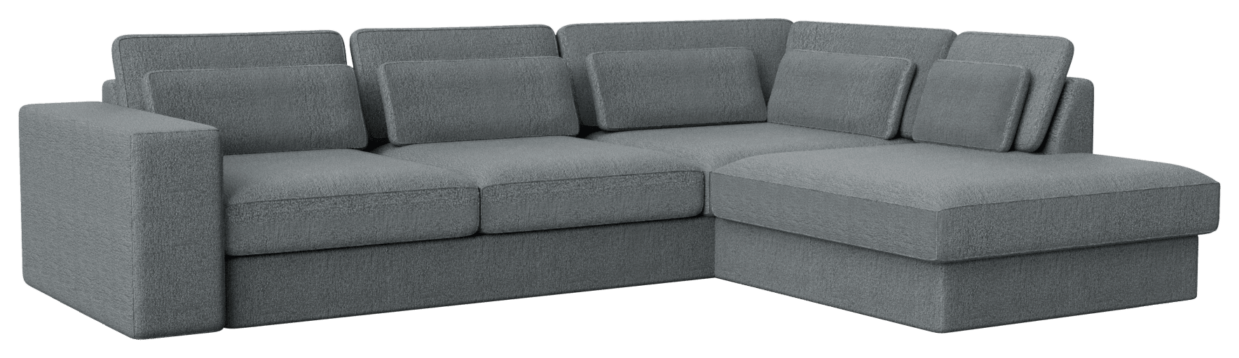 Ocean grey Minato sofa longchair right in Capucine fabric, featuring a modern design and plush cushioning.