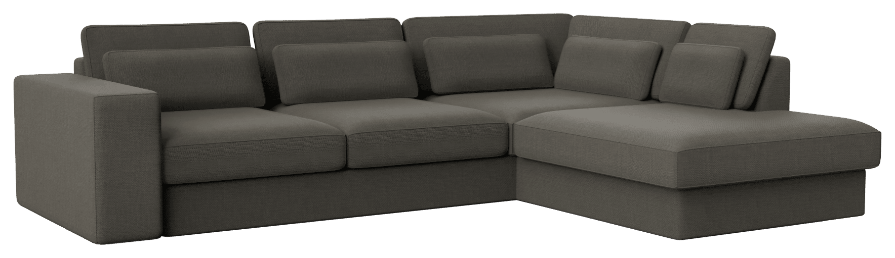Dark grey MY STORE Minato sofa longchair right, three-seater with modern design and plush cushions for living room comfort.