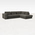 Dark grey Minato sofa by My Store, three-seater longchair right in Phoebe fabric, showcasing plush cushions and modern design.