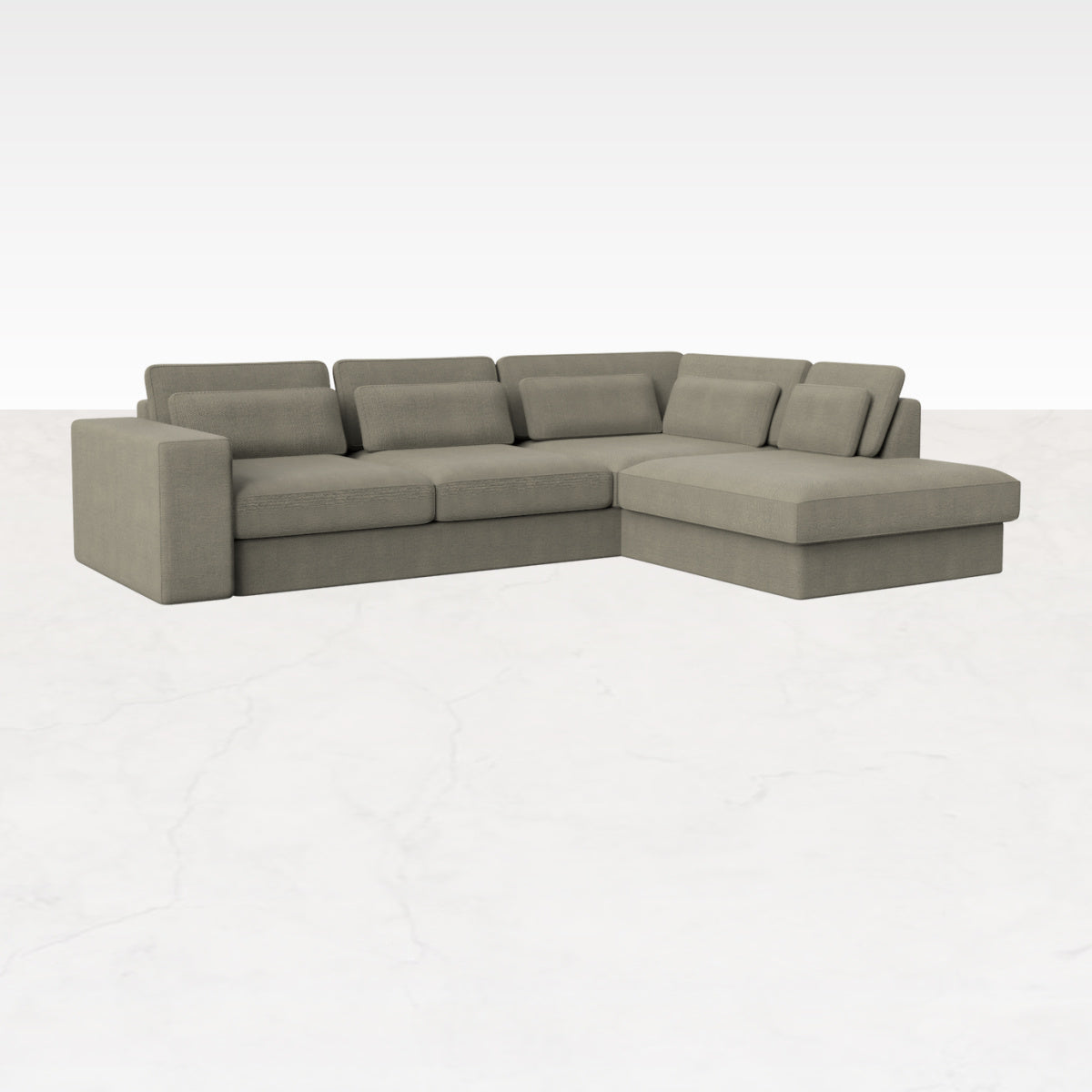 My Store MINATO sofa in Phoebe Smokey Taupe, right-facing longchair with plush fabric and modern design.