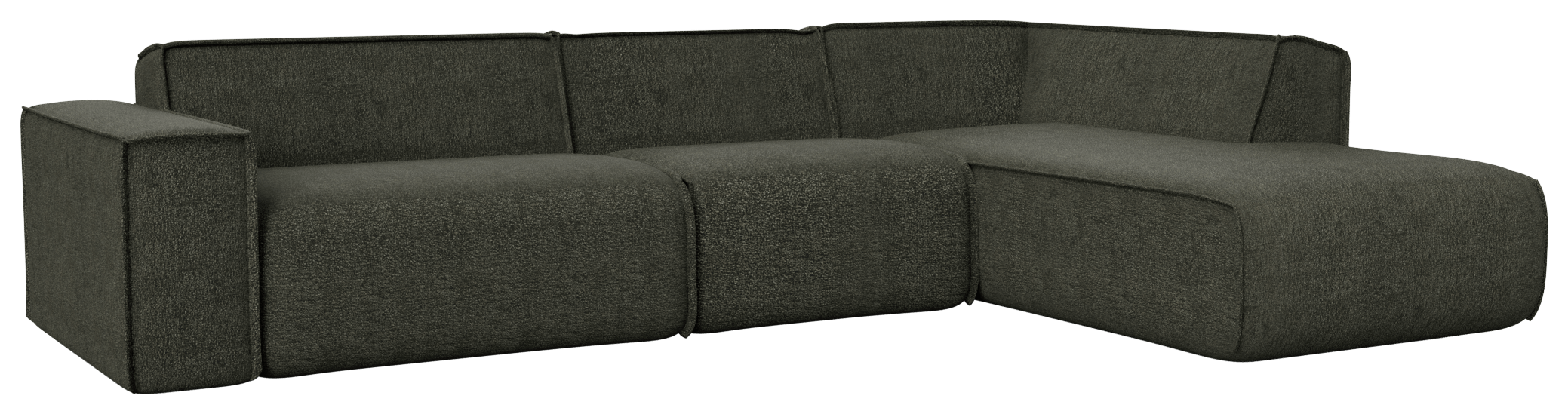 Forest green YUTO sofa longchair in capucine color, right-facing, modern 3-seater sofa with plush cushions and sleek design.