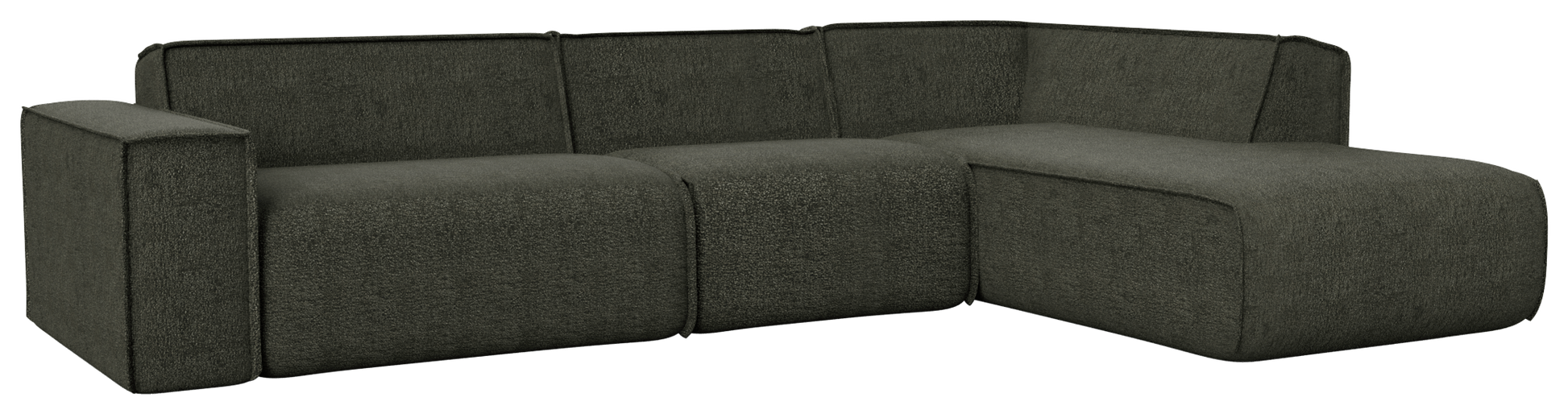 Forest green YUTO sofa longchair in capucine color, right-facing, modern 3-seater sofa with plush cushions and sleek design.
