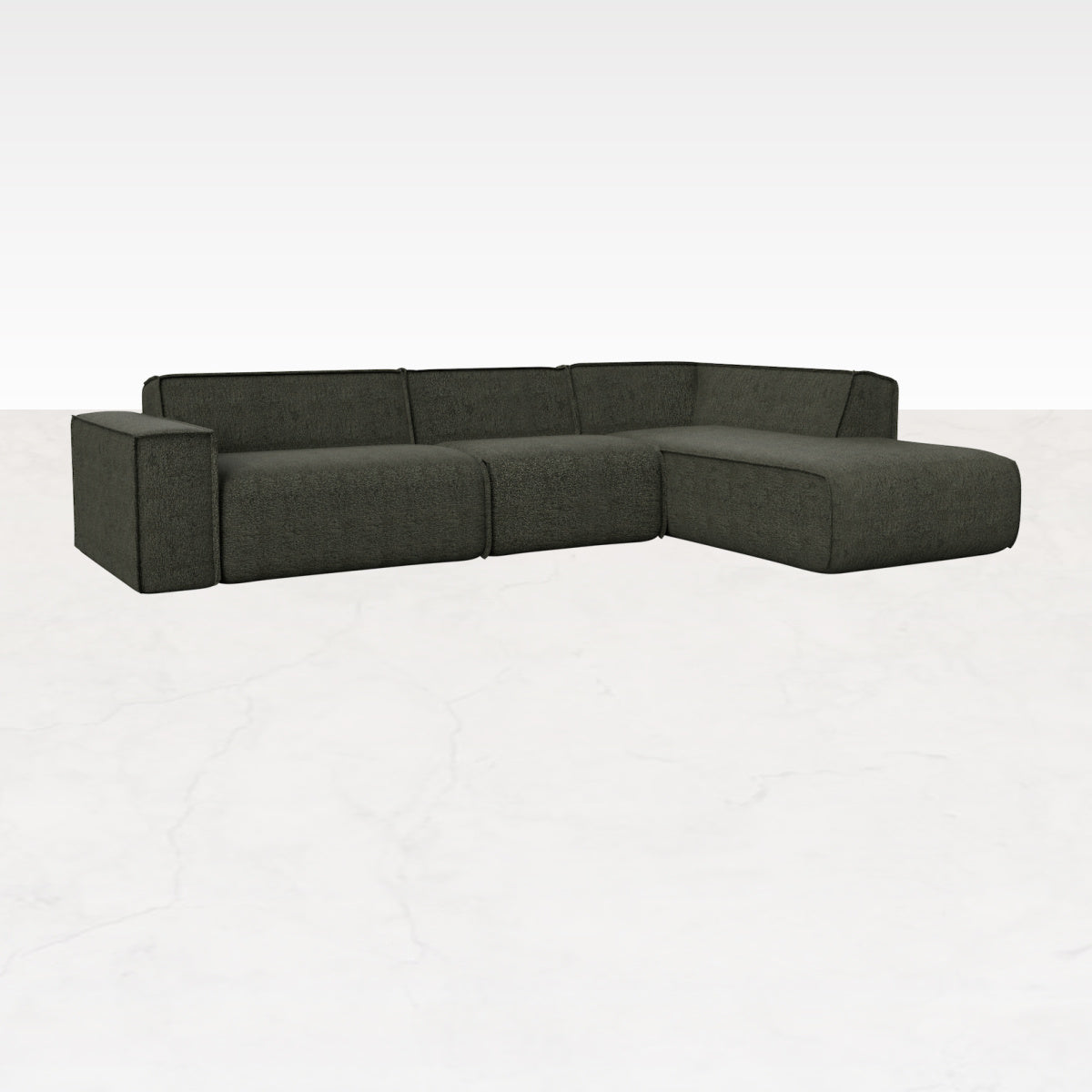 Forest green YUTO sofa longchair right from My Store, featuring a modern 3-seater design with plush cushions and sleek upholstery.