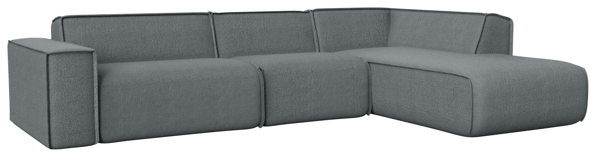 YUTO Sofa Capucine Ocean Grey longchair right, modern three-seater sofa with plush upholstery and sleek design.