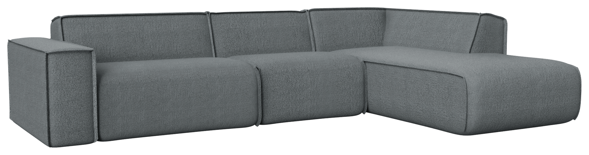 YUTO Sofa Capucine Ocean Grey longchair right, modern three-seater sofa with plush upholstery and sleek design.