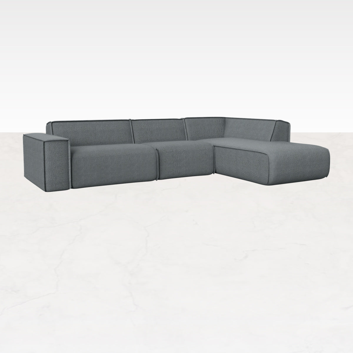 YUTO sofa Capucine Ocean grey longchair right from My Store, showcasing the right side of the modern three-seater sofa.