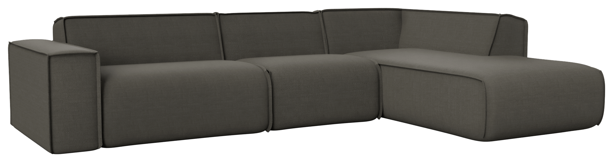 Dark grey YUTO sofa with right-facing longchair, modern 3-seater design, upholstered in Phoebe fabric.
