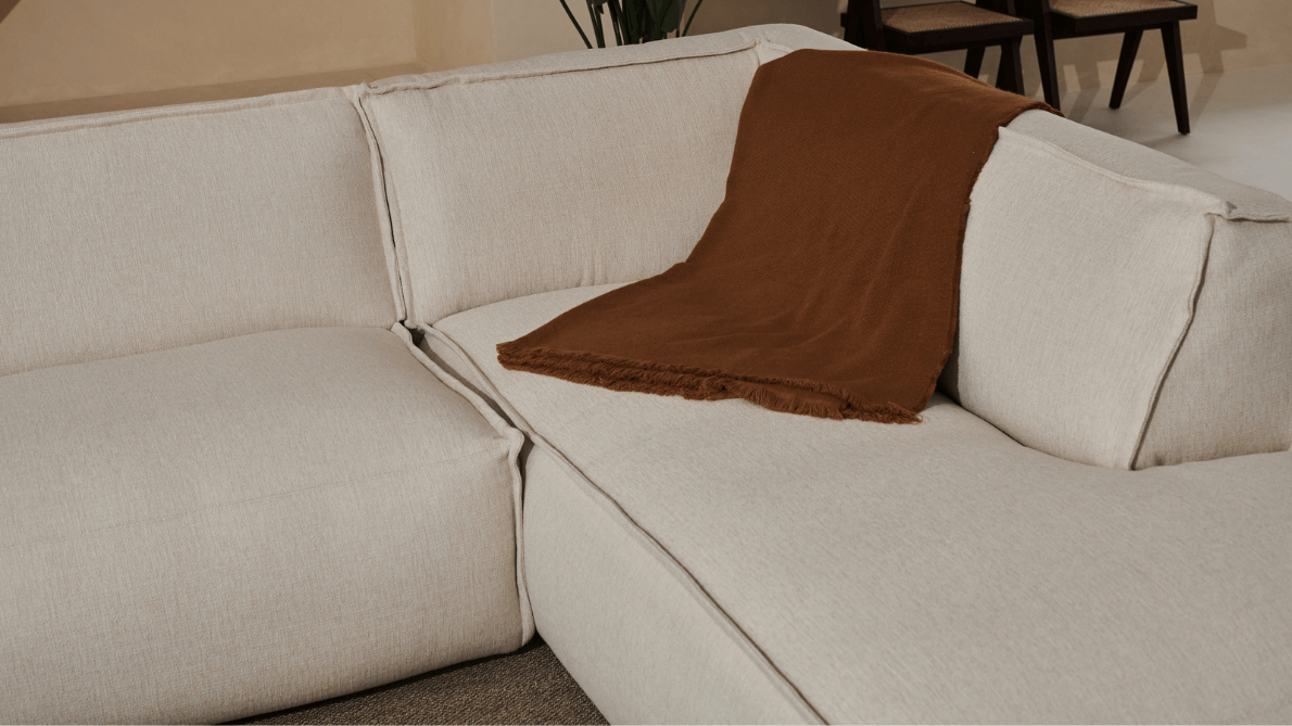 YUTO Phoebe off-white three-seater sofa with right-facing longchair, modern living room furniture by My Store
