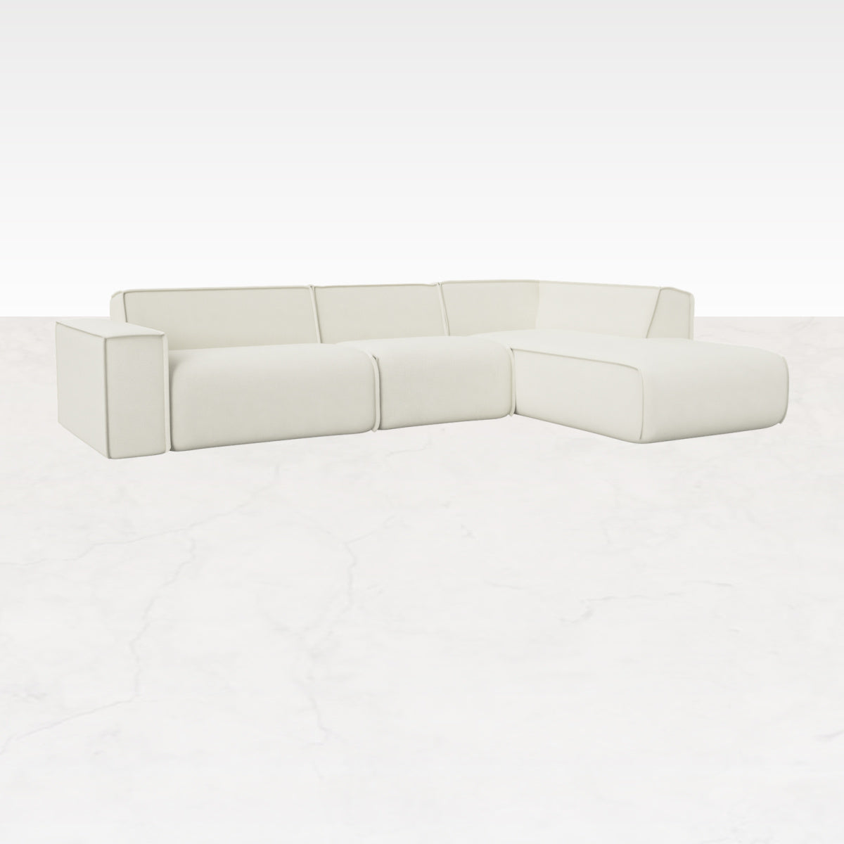 YUTO sofa Phoebe off-white longchair right from My Store, showing the modern living room with a comfortable off-white sofa.
