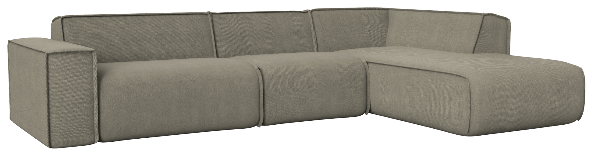 YUTO Sofa Phoebe Smokey Taupe longchair right in a modern living room setting, showcasing the stylish three-seater design.