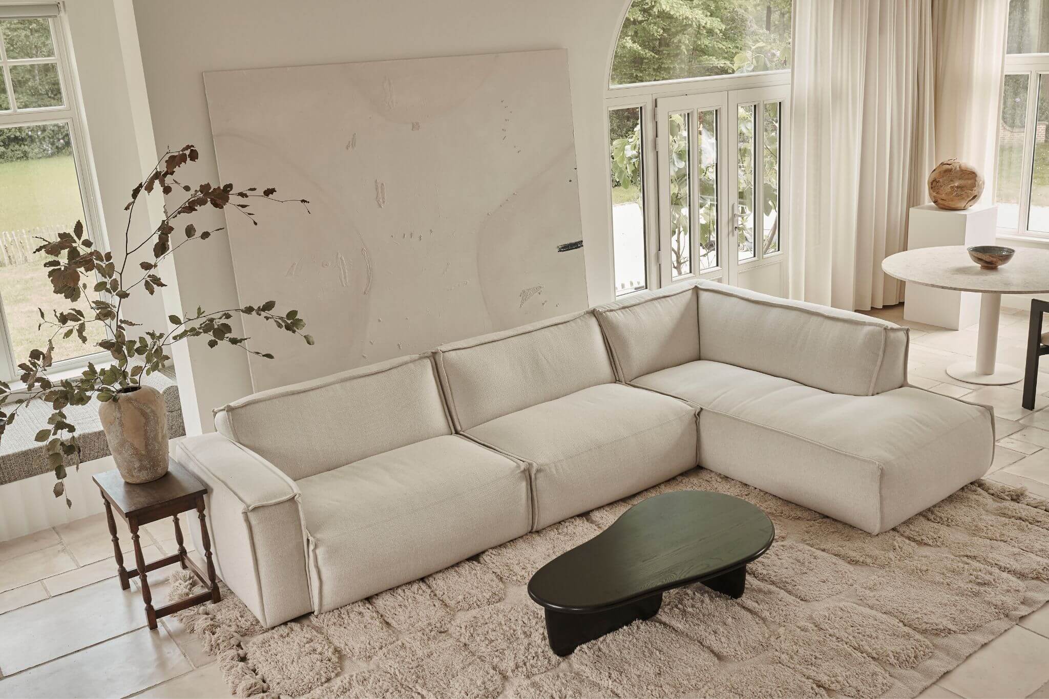 Forest green YUTO sofa by My Store, three-seater with plush cushions and modern design, shown in a stylish living room setting.