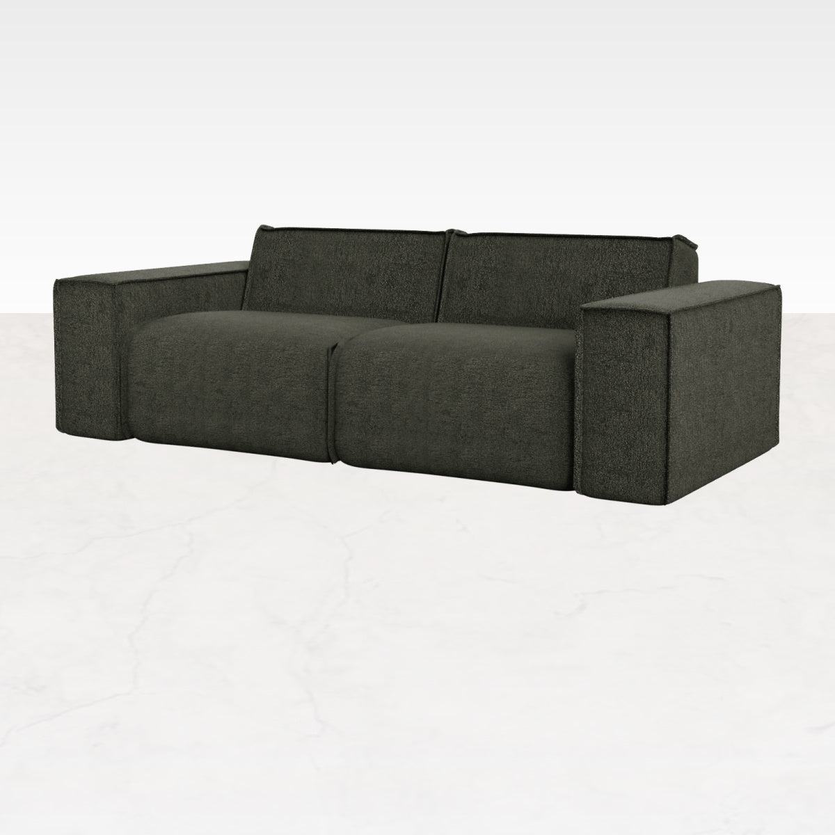 Forest green YUTO sofa by My Store, three-seater with plush cushions and modern design, shown in a cozy living room setting.