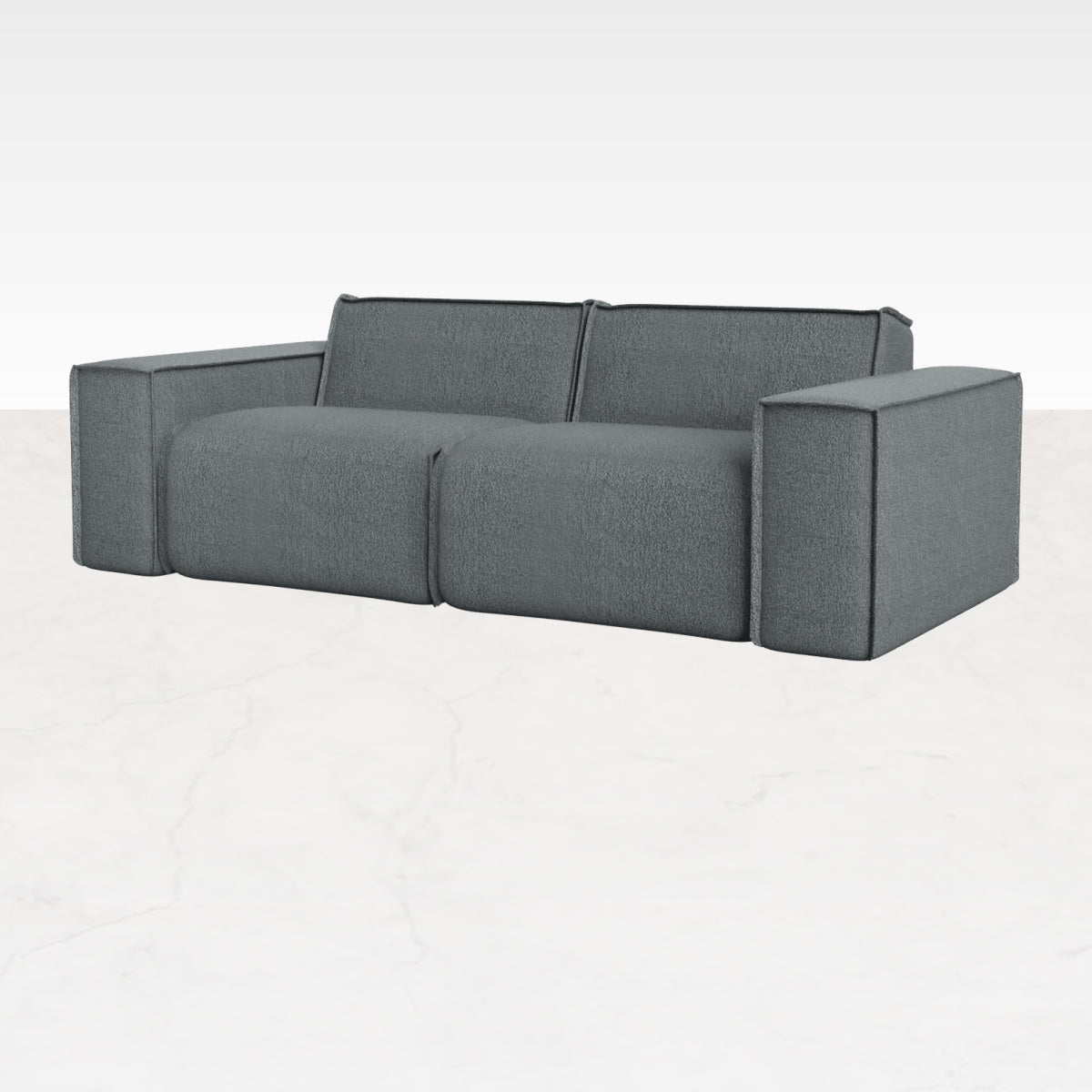 Ocean grey YUTO sofa by My Store, three-seater with plush cushions and modern design, shown in a cozy living room setting.