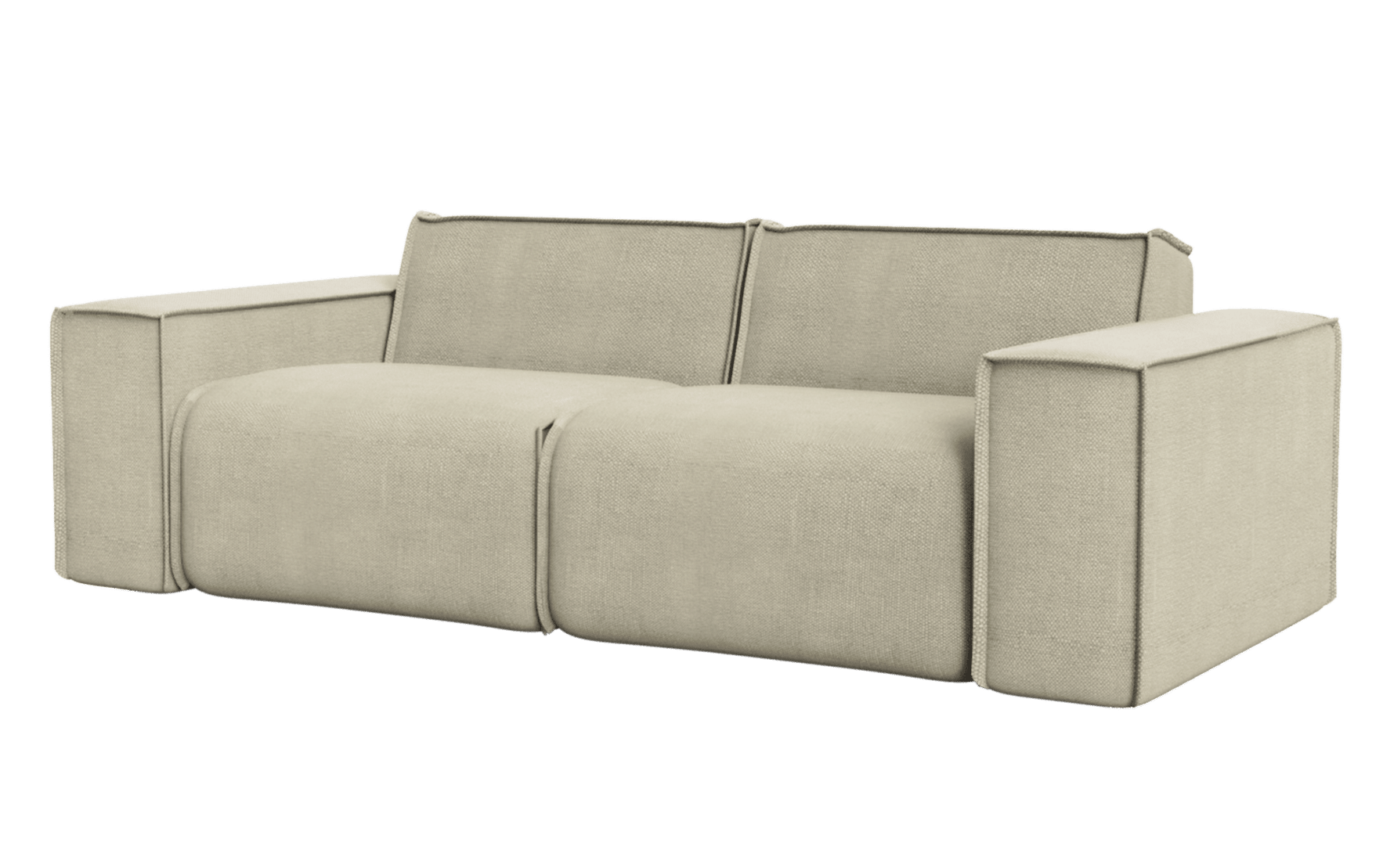 Three-seater YUTO Sofa by My Store in Phoebe Beige with plush fabric and modern design, shown in a cozy living room setting.