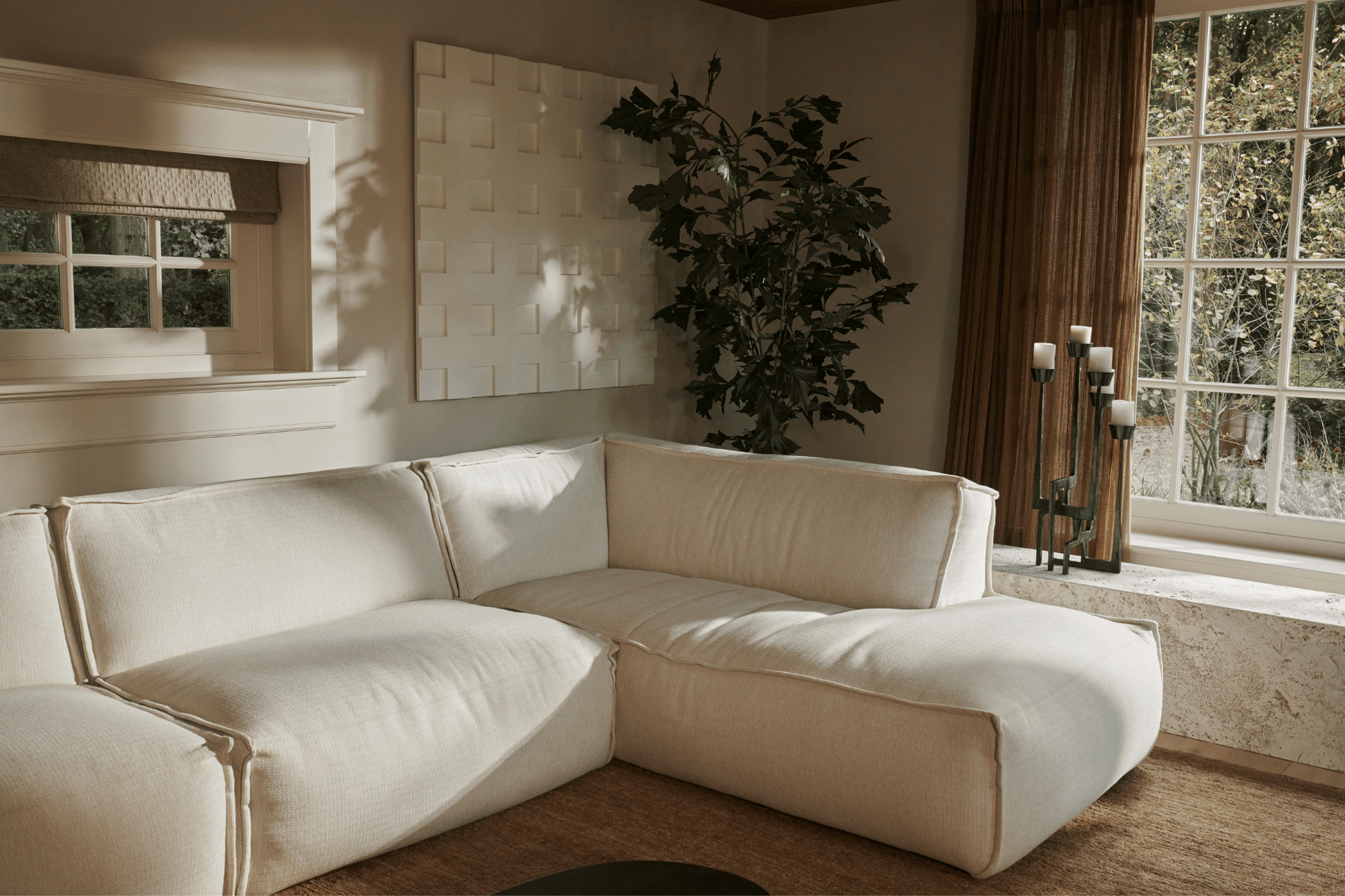 Beige YUTO sofa by My Store featuring a three-seater design with cushioned backrests and wooden legs, ideal for modern living rooms.