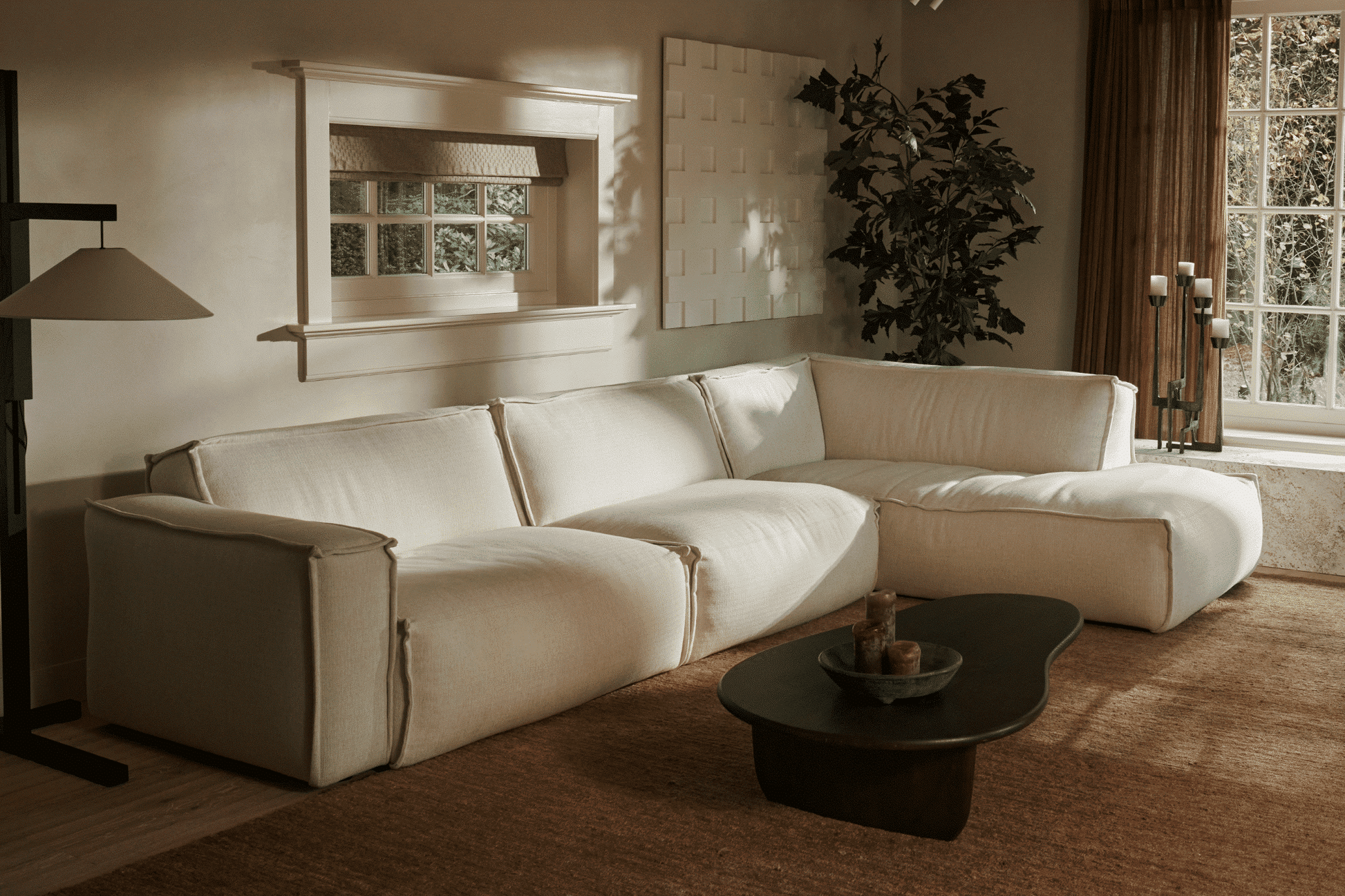 Beige YUTO sofa by My Store with three plush seats and modern design, perfect for living room comfort and style.
