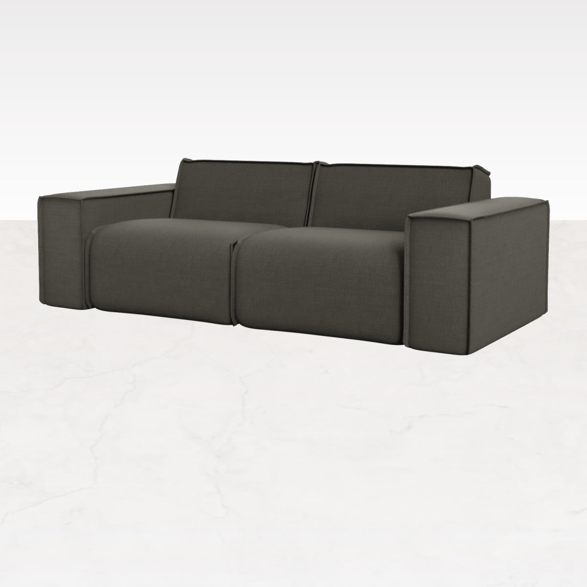 Dark grey YUTO sofa by My Store, three-seater with plush fabric and modern design, shown in a stylish living room setting.