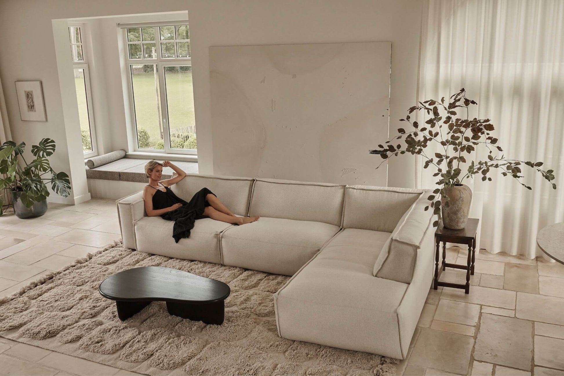 YUTO sofa by My Store in Phoebe Smokey Taupe, three-seater fabric sofa with plush cushions and modern design.