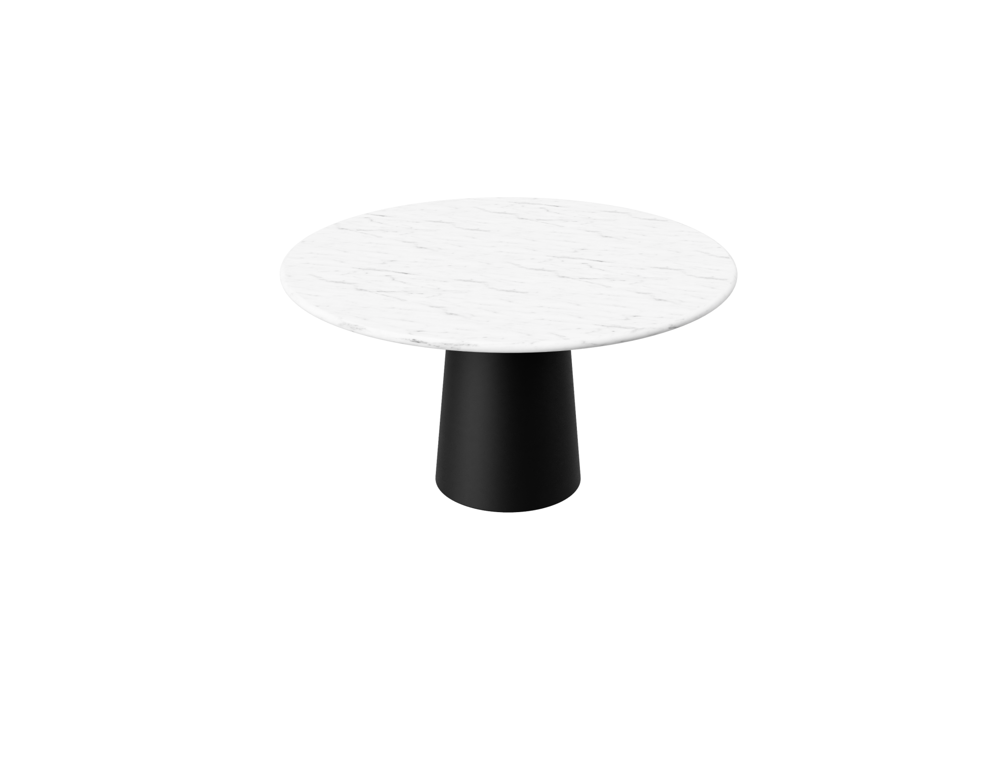 Flow oval dining table with Crema Altea marble top and black cylindrical base, modern design for stylish dining spaces.