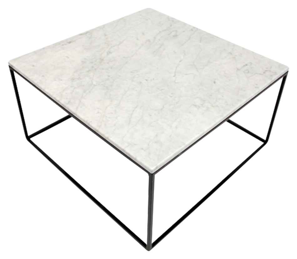 Square marble coffee table with Bianco Carrara white marble top and matte grey finish, modern design for living room decor