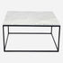 Square marble coffee table with Bianco Carrara white marble top and matte grey finish, modern design, 48x38 cm.
