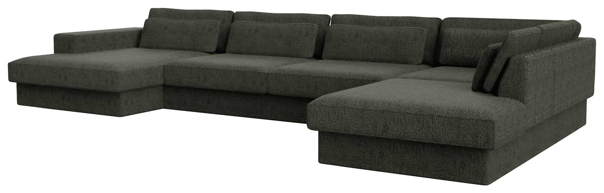 Forest green MINATO sofa by My Store, 5-seater with divan on the left and longchair on the right, showcasing modern living room style.