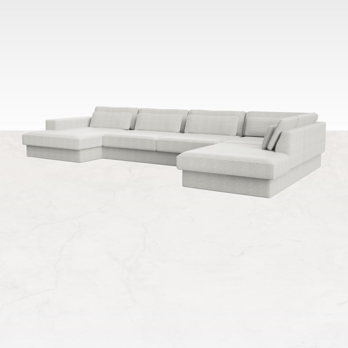 Off-white MINATO sofa by My Store with a left divan and longchair on the right, showcasing modern, spacious seating.